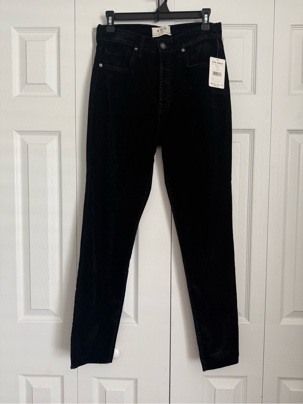 Free People We The Free Stella Velvet Skinny Pants High Rise Black Sz 28 NWT